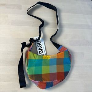 BAGGU Multicolor Plaid Crescent Crossbody Bag